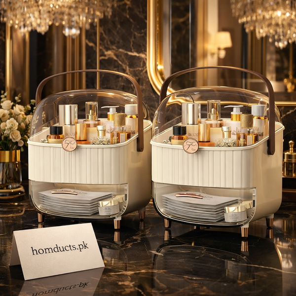 Luxury Transparent Cosmetic Organizer Storage Box with Dustproof Cover – 1 PC