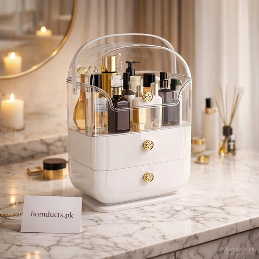 Luxury Transparent Cosmetic Organizer Box with Drawer – Premium Makeup & Skincare Storage
