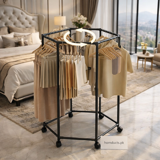 360° Rotating Multi-Layer Clothes Rack with Wheels — Space Saving Garment Organizer