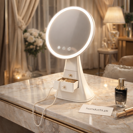 Luxury LED Vanity Mirror with 2 Drawer Organizer – Touch Control Makeup Table Mirror