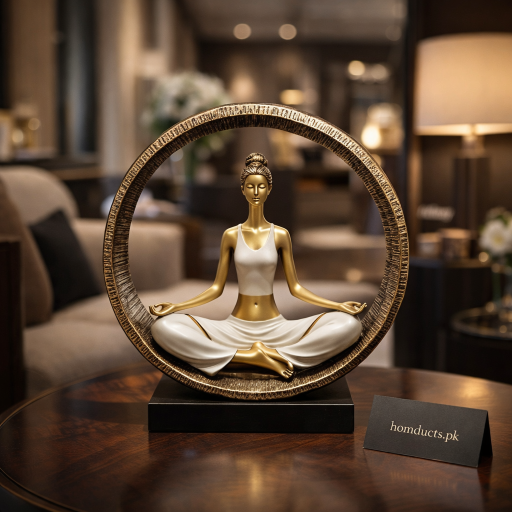 Luxury Zen Meditation Ring Sculpture – Modern Gold & White Home Décor Accent