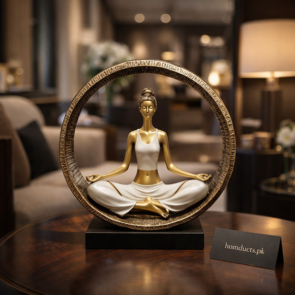 Luxury Zen Meditation Ring Sculpture – Modern Gold & White Home Décor Accent