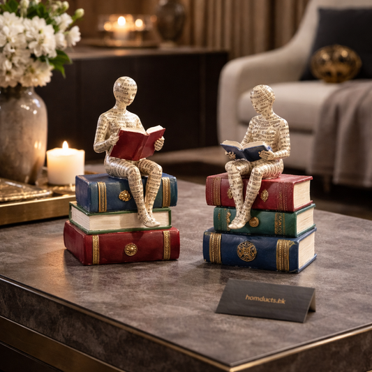 Luxury Book Reader Figurine Decor – Premium Resin Shelf Statue