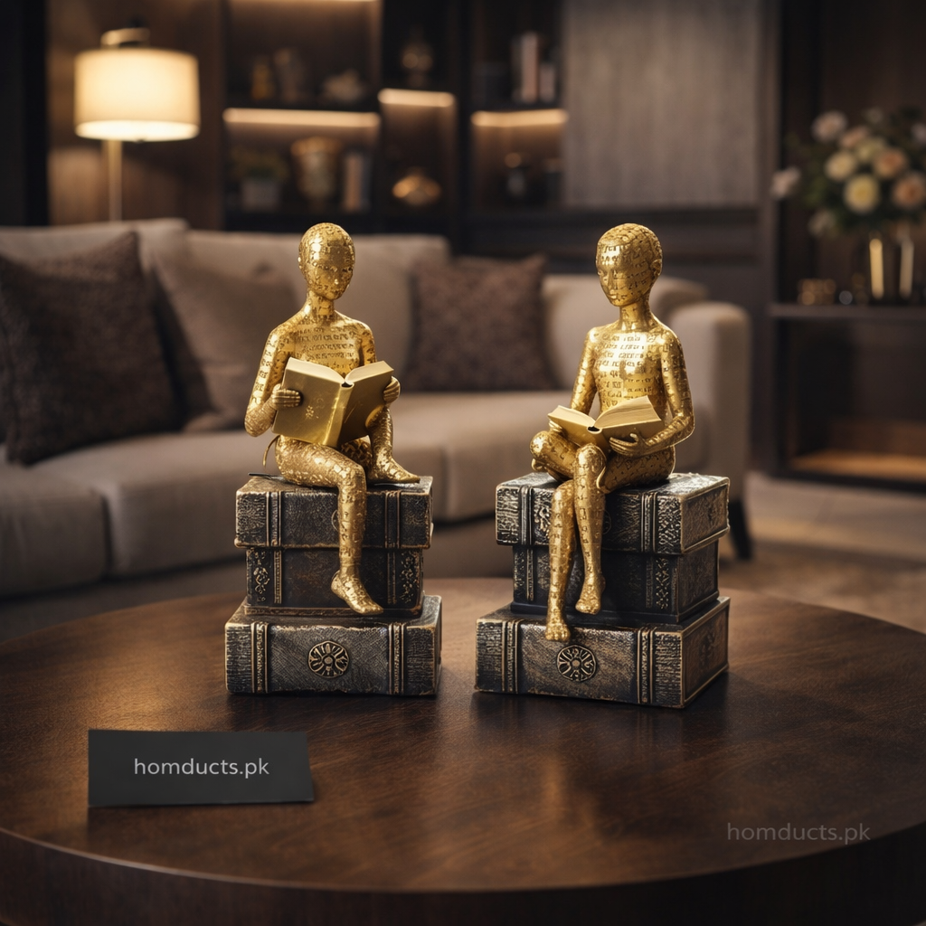 Luxury Reading Figurine Book Decor – Premium Gold Tabletop Sculpture