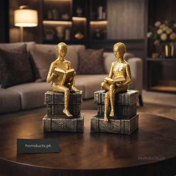 Luxury Reading Figurine Book Decor – Premium Gold Tabletop Sculpture