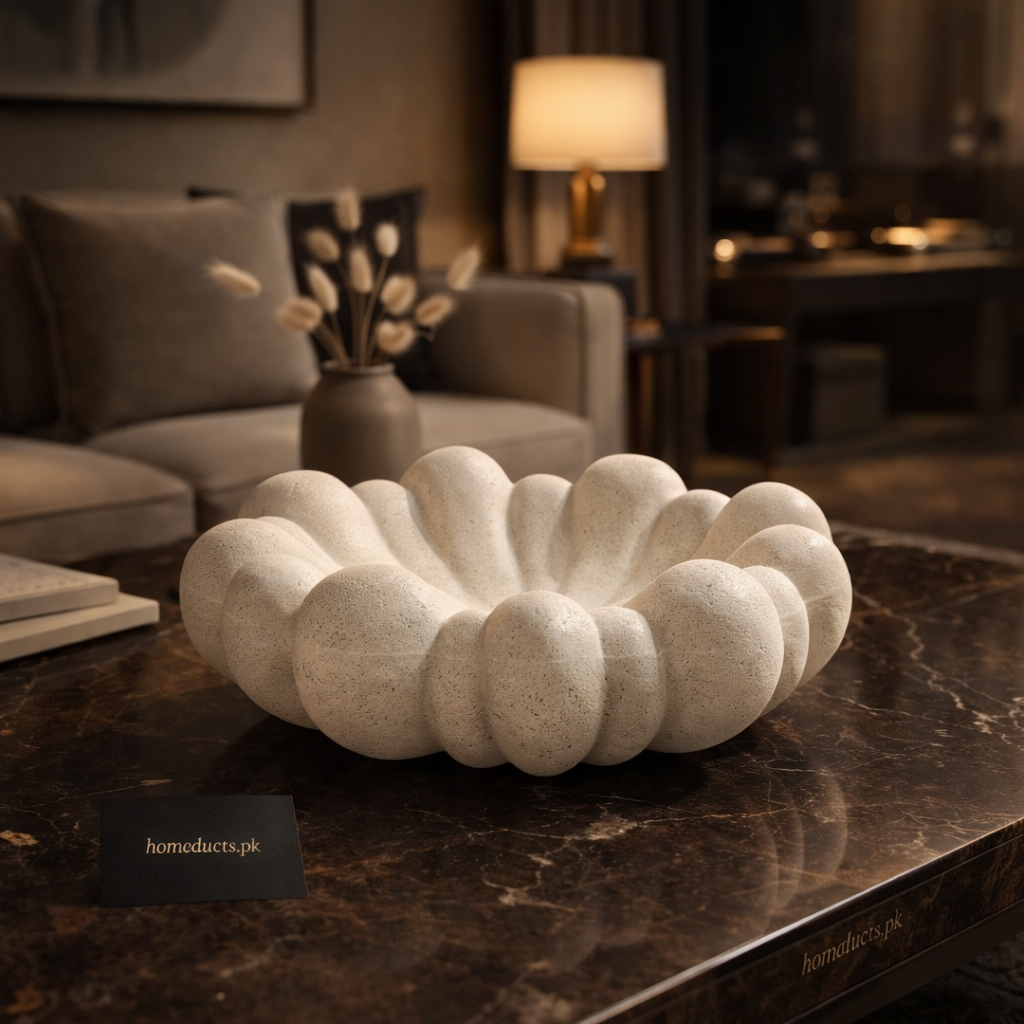 Luxury Sculpted Stone Decorative Bowl – Modern Textured Centerpiece Tray