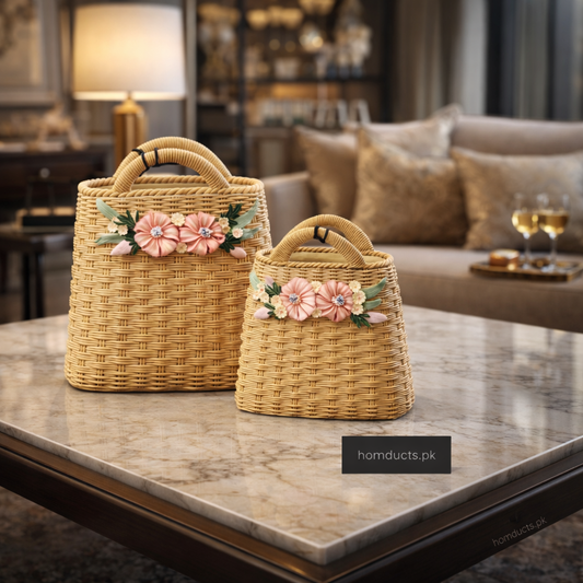 Luxury Handwoven Floral Decorative Basket – Premium Home Décor Accent (1 Pc)
