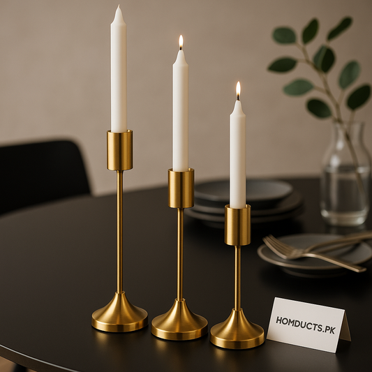 Luxury Golden Candle Holder Set – Modern Minimalist Metal Stand (Set of 3)