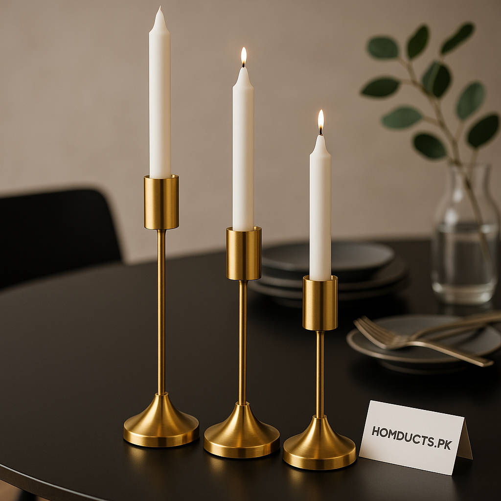 Luxury Golden Candle Holder Set – Modern Minimalist Metal Stand (Set of 3)