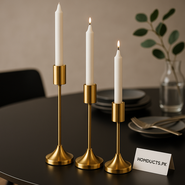 Luxury Golden Candle Holder Set – Modern Minimalist Metal Stand (Set of 3)