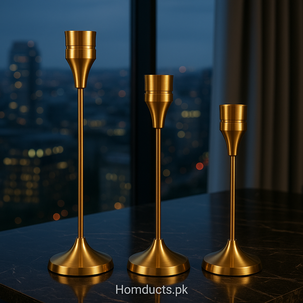 Luxury Gold Metal Candle Holder Set (3 Pcs) – Modern Minimalist Décor