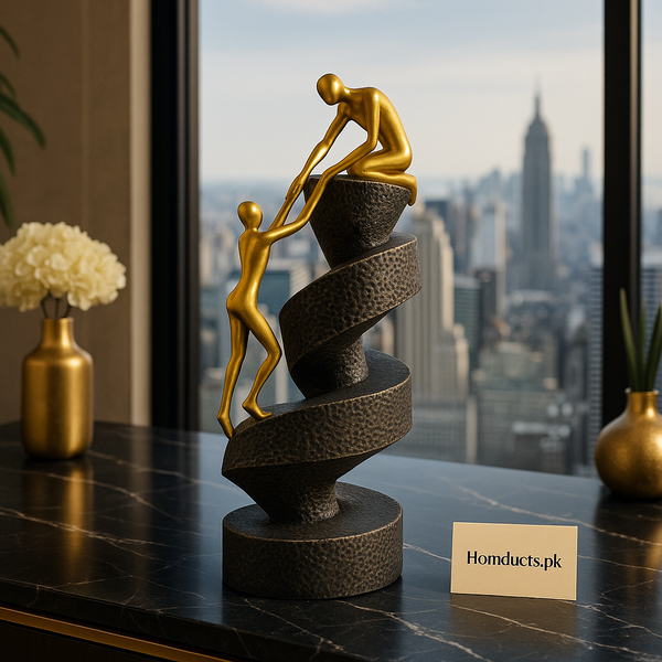 Golden Unity Spiral Sculpture – Modern Abstract Art Décor
