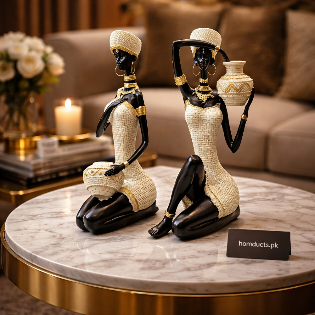 Luxury African Lady Decorative Figurine Set – Premium Modern Home Accent (2-Piece)