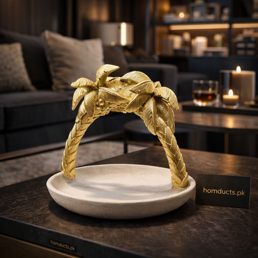 Luxury Golden Palm Accent Tray – Premium Decorative Organizer Dish
