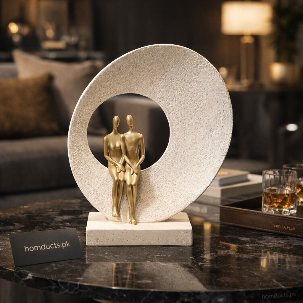 Luxury Abstract Couple Sculpture – Modern Gold Accent Home Decor Showpiece