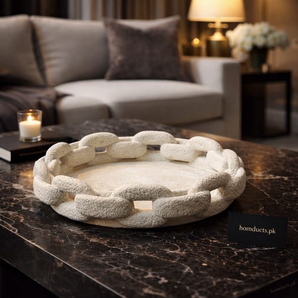 Luxury Textured Chain Accent Tray – Modern Decorative Centerpiece