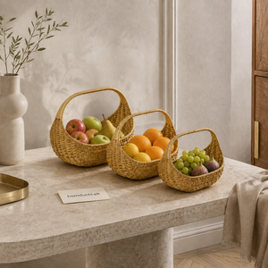 3-Piece Handwoven Fruit Basket Set with Handles – Multipurpose Storage Baskets