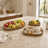 3-Piece Luxury Golden Oval Serving Tray Set with Handles