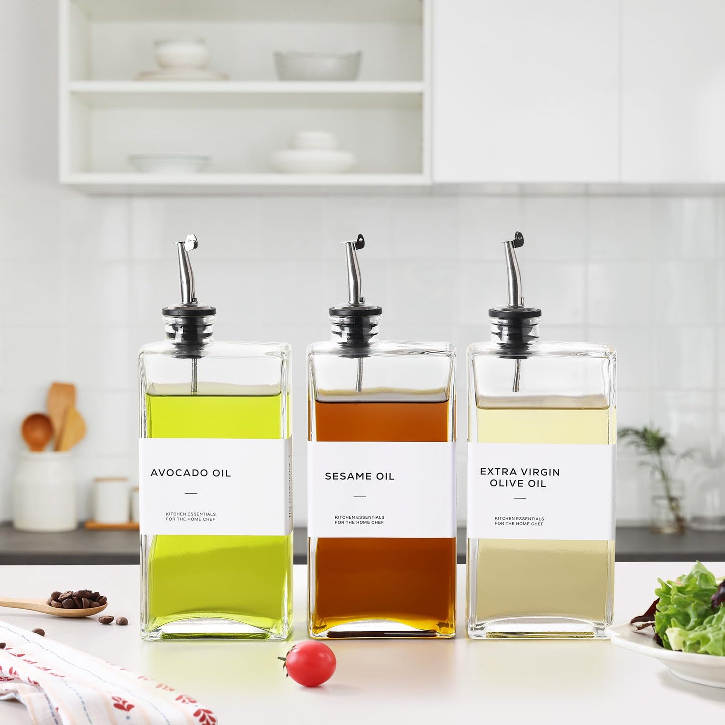 Premium Glass Oil & Vinegar Dispenser Bottle with Gold Pour Spout – 1 Pc