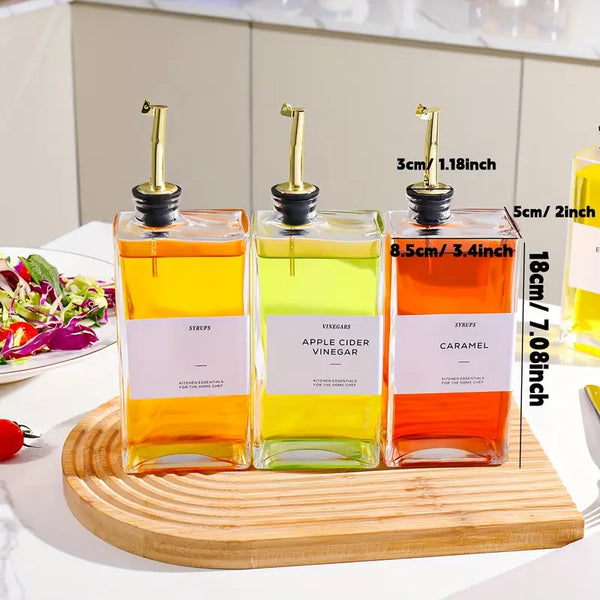 Premium Glass Oil & Vinegar Dispenser Bottle with Gold Pour Spout – 1 Pc