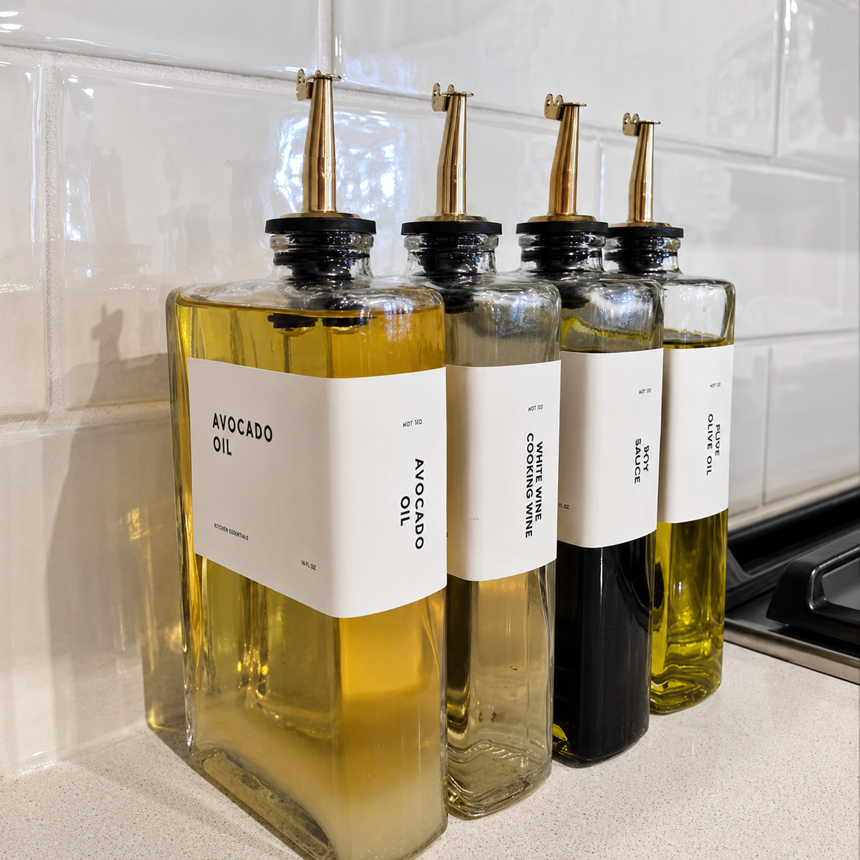 Premium Glass Oil & Vinegar Dispenser Bottle with Gold Pour Spout – 1 Pc