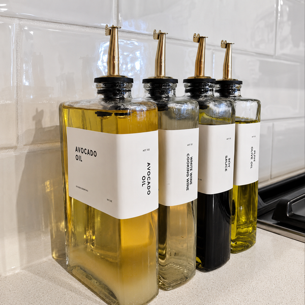 Premium Glass Oil & Vinegar Dispenser Bottle with Gold Pour Spout – 1 Pc