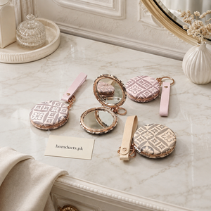 Portable Round Compact Mirror Keychain with Wrist Strap