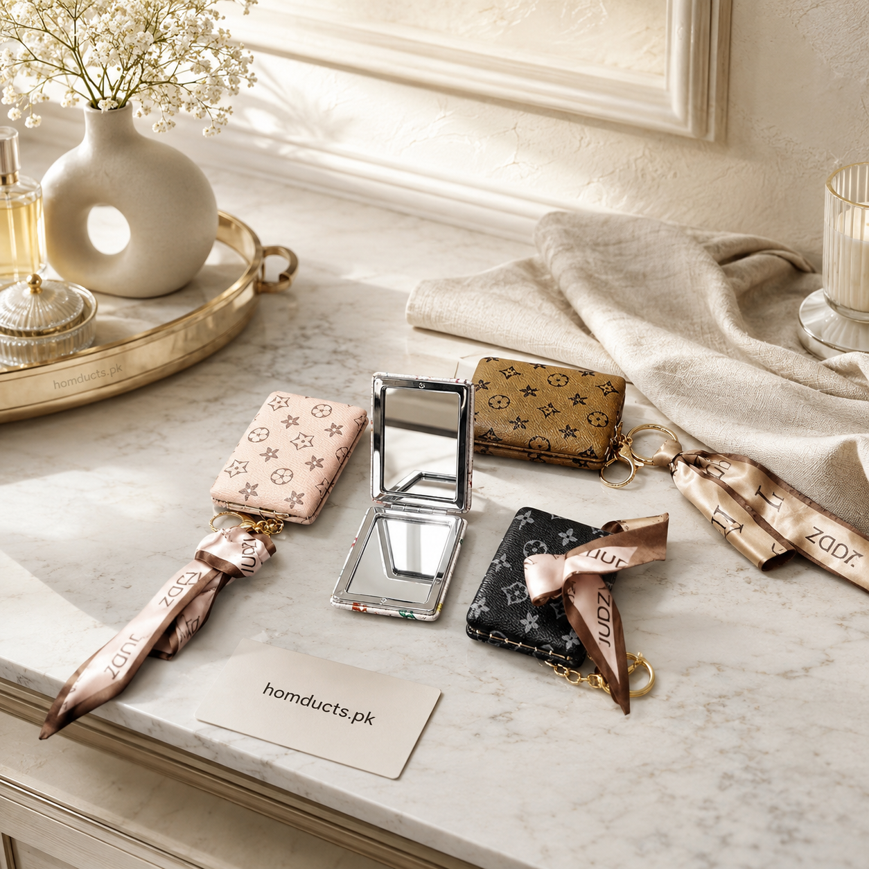 Luxury Folding Pocket Mirror with Keychain – Portable Compact Makeup Mirror