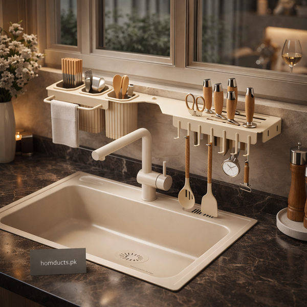 Luxury Over-the-Sink Kitchen Organizer Rack — Multi-Function Utensil & Storage Holder
