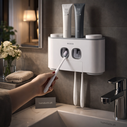 Wall Mounted Ecoco Toothpaste Dispenser and Toothbrush Holder – Automatic Bathroom Organizer Set