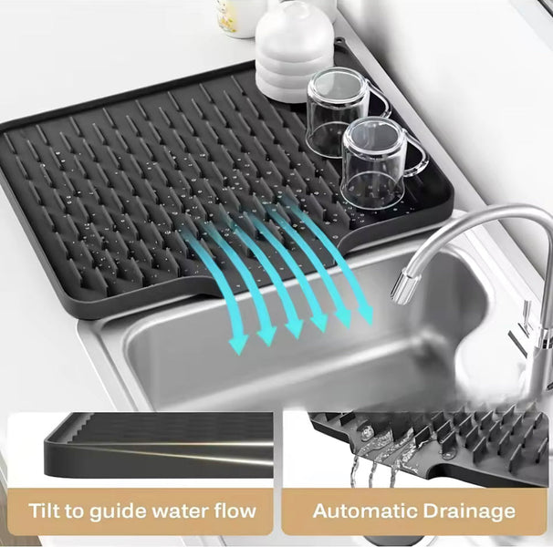Premium Silicone Sink Drying Mat with Drain Spout – Anti-Slip Kitchen Dish Drainer Tray (New Imported Quality Big Size) (76 × 47 cm)