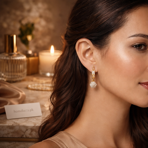 Luxury Gold Crystal Drop Earrings – Elegant Statement Jewelry for Women