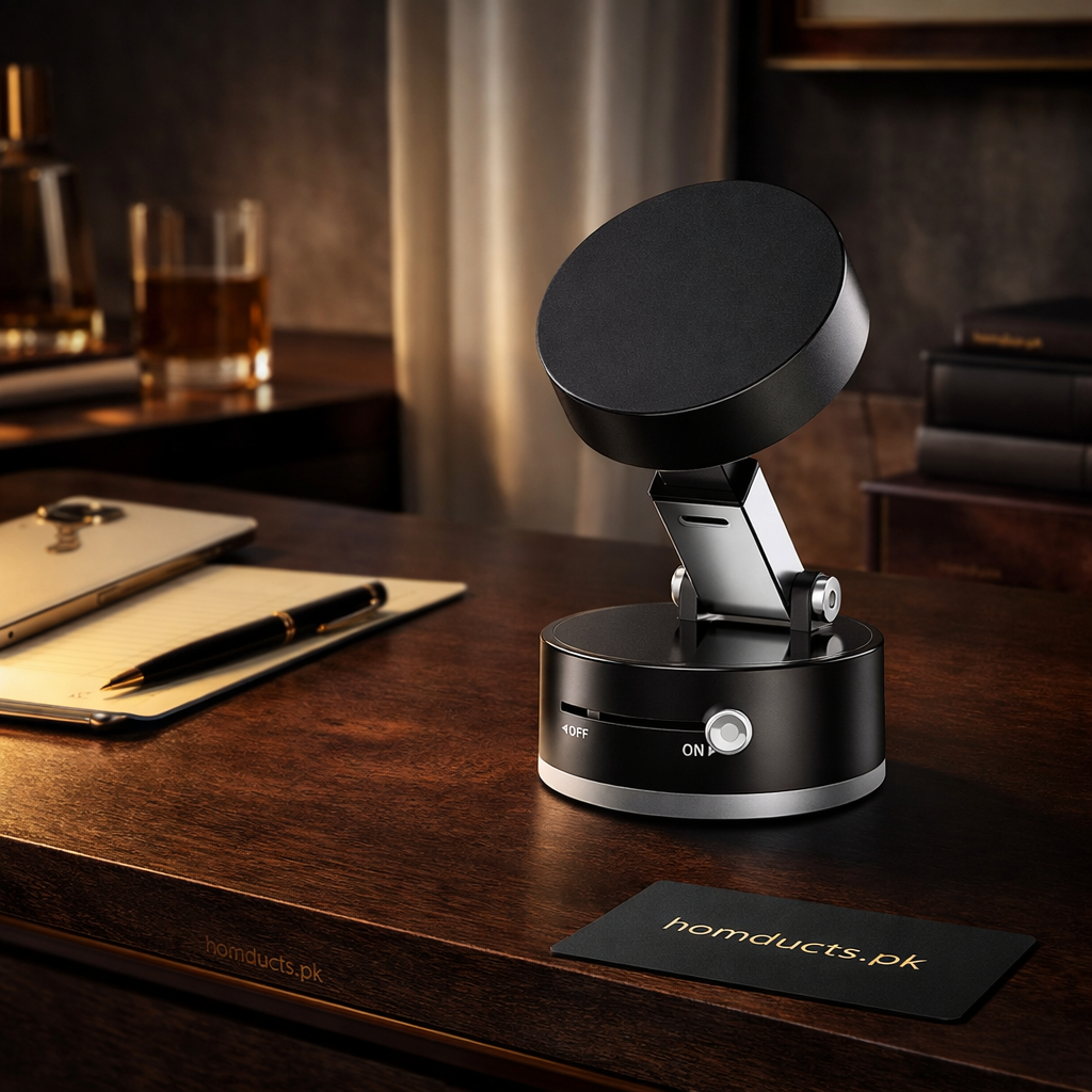 360° Magnetic Phone Holder with Auto-Tracking Rotation – Strong Magnetic Suction Mount for Desk & Tabletop Use
