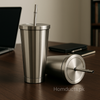 Premium Stainless Steel Tumbler with Straw – Double Wall Insulated Travel Cup