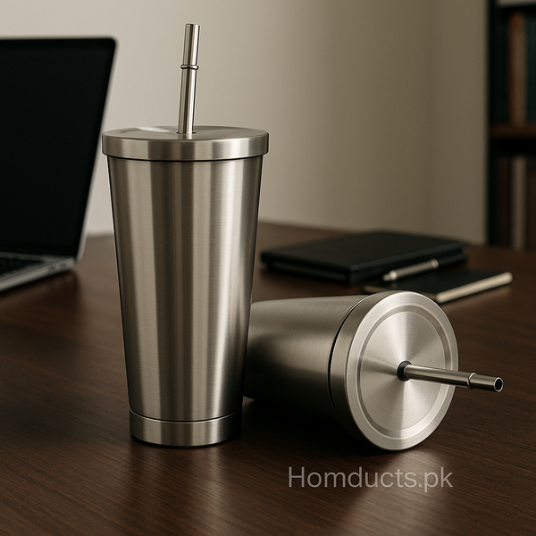 Premium Stainless Steel Tumbler with Straw – Double Wall Insulated Travel Cup