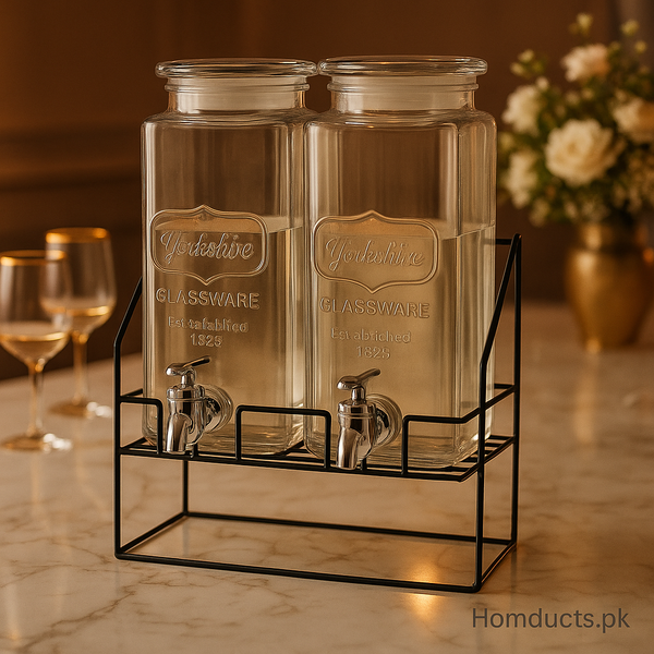 Luxury Dual Glass Beverage Dispenser Set with Stand – Premium Yorkshire Glassware