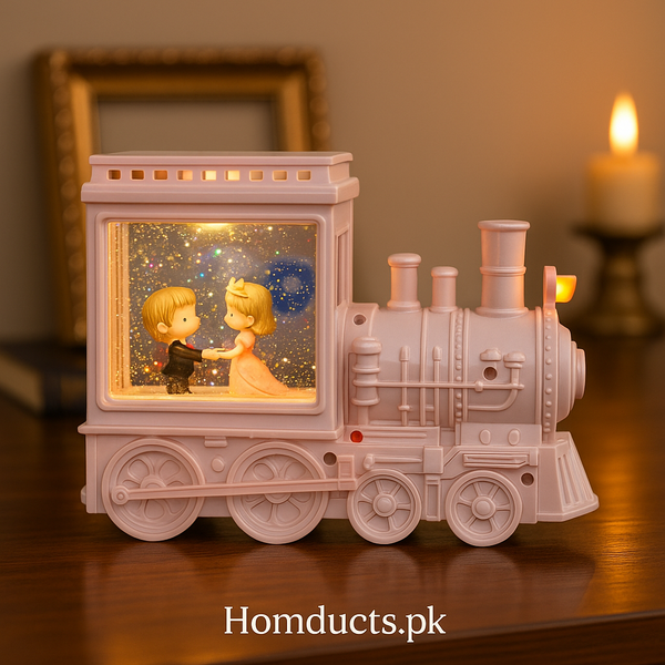 Romantic Train Snow Globe Lamp – Dreamy LED Night Light with Couple Figurines
