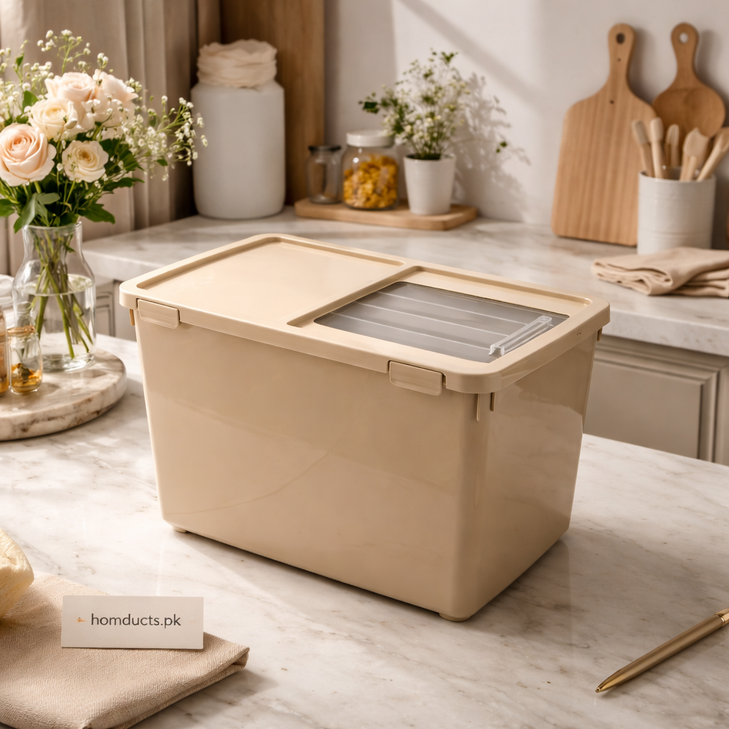 Airtight Rice & Dry Food Storage Box – Flip Lid Container with Measuring Cup