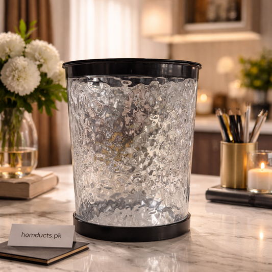 Luxury Textured Clear Trash Bin – Modern Decorative Waste Basket