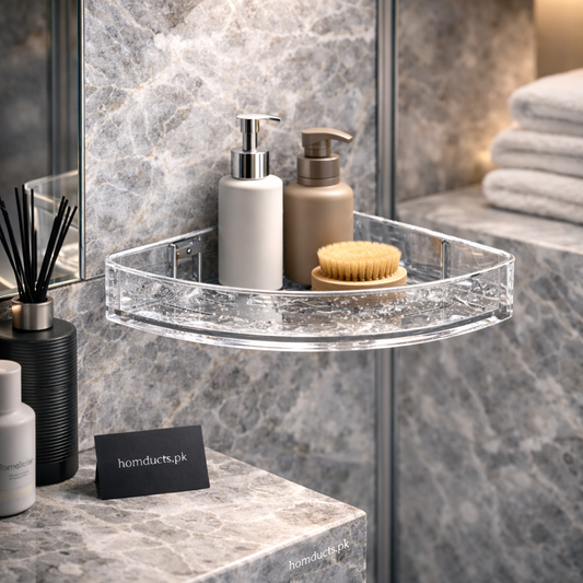 Glacier Crystal Corner Bathroom Shelf – Wall Mounted Luxury Organizer