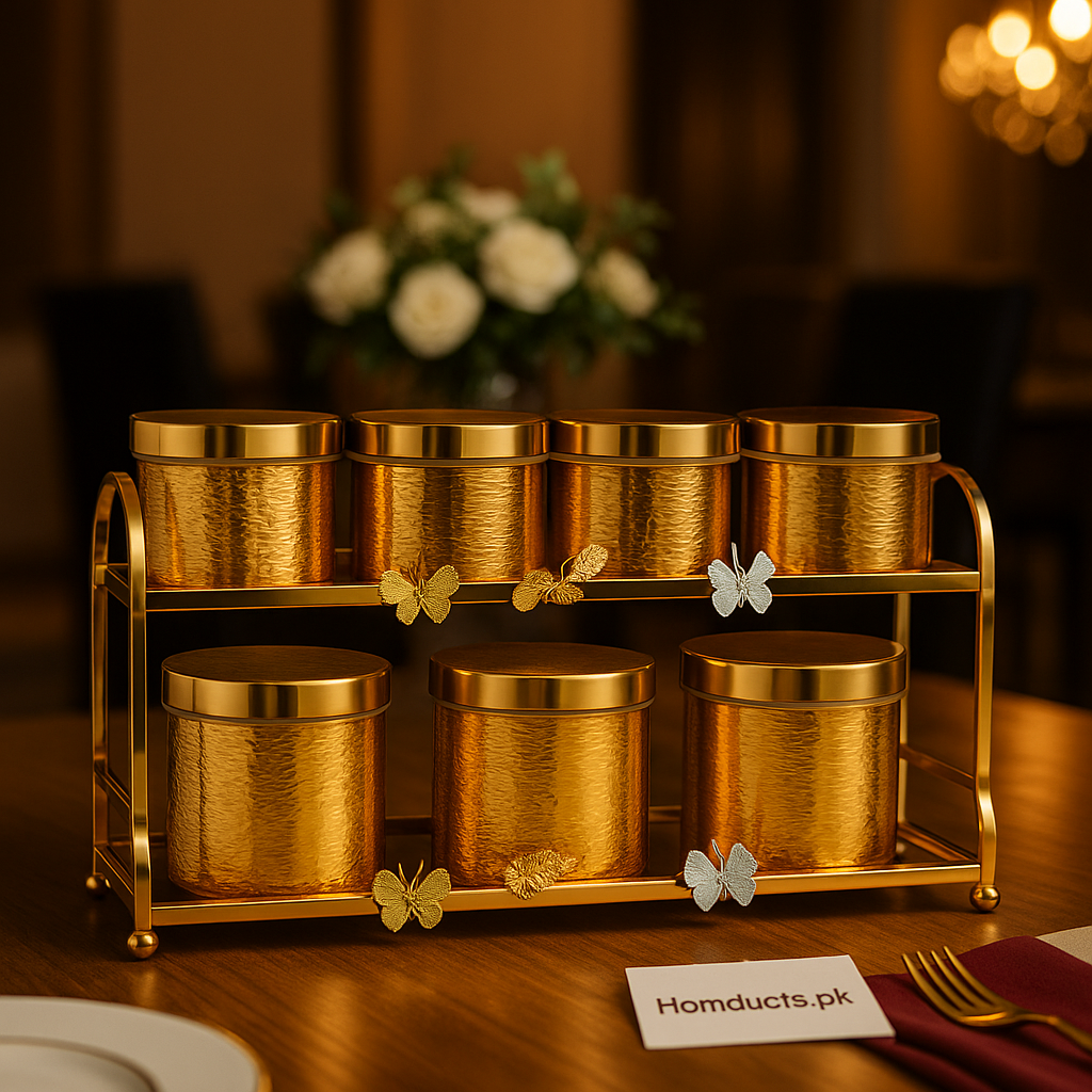 Luxury Golden Butterfly Jar Set – Premium Hammered Spice & Storage Organizer (BA-23)
