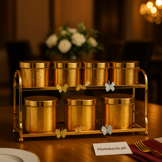 Luxury Golden Butterfly Jar Set – Premium Hammered Spice & Storage Organizer (BA-23)