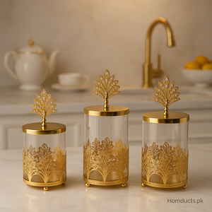 Luxury Golden Peacock Canister Set – Premium Decorative Glass Jars by Homducts.pk (BA-15)