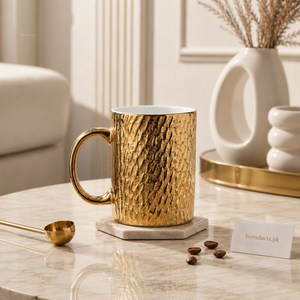 Luxury Gold Textured Ceramic Coffee Mug – Premium Big Size Tea & Coffee Cup (1 Piece)