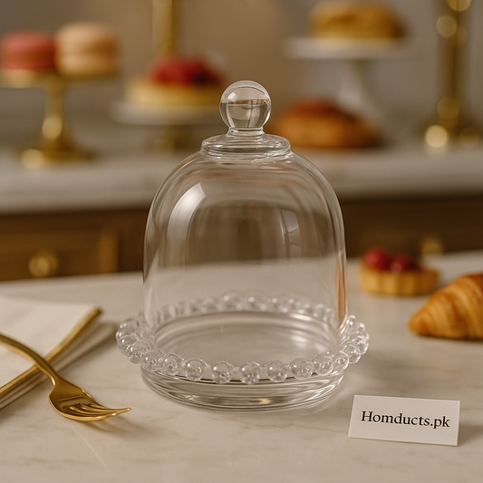 Luxury Crystal Glass Dome with Beaded Base – Premium Dessert & Butter Display Cloche