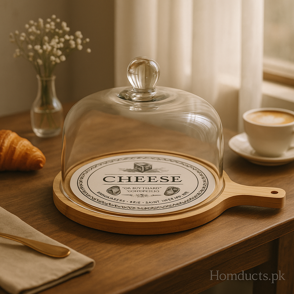 Luxury Wooden Cheese Board with Glass Dome Cover – Premium Serving Platter for Cheese, Pastries & Desserts