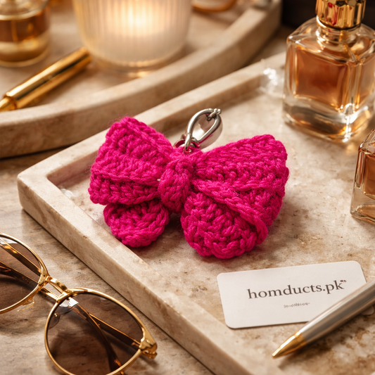 Handmade Crochet Bow Keychain – Cute Pink Aesthetic Bag Charm