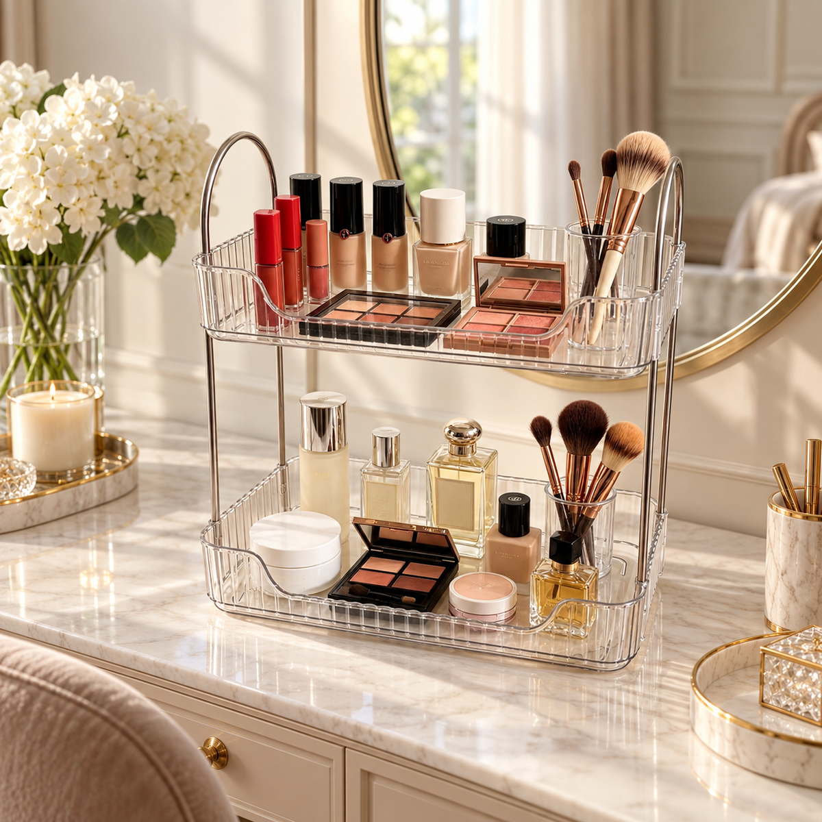 2-Tier Acrylic Makeup & Perfume Organizer – Cosmetic Storage Rack