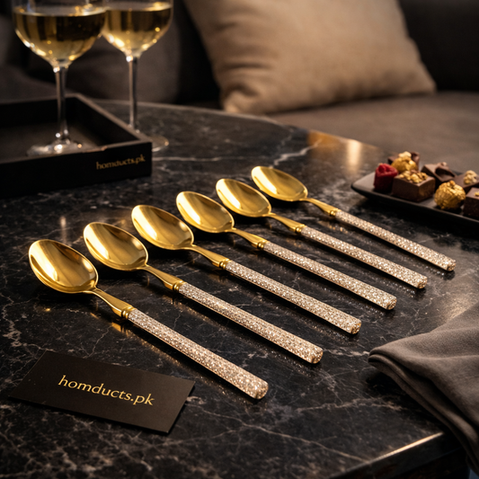 Luxury Gold Glitter Handle Dessert Spoons – 6PCS Premium Tableware Set