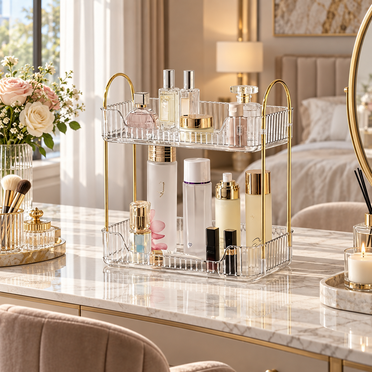 2-Tier Acrylic Makeup & Perfume Organizer – Cosmetic Storage Rack